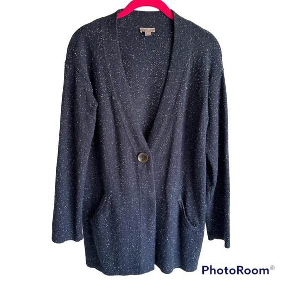 J.JILL Navy Blue Speckled Cotton‎ Angora Blend Ladies Minimalist Cardigan, PS - Picture 1 of 6